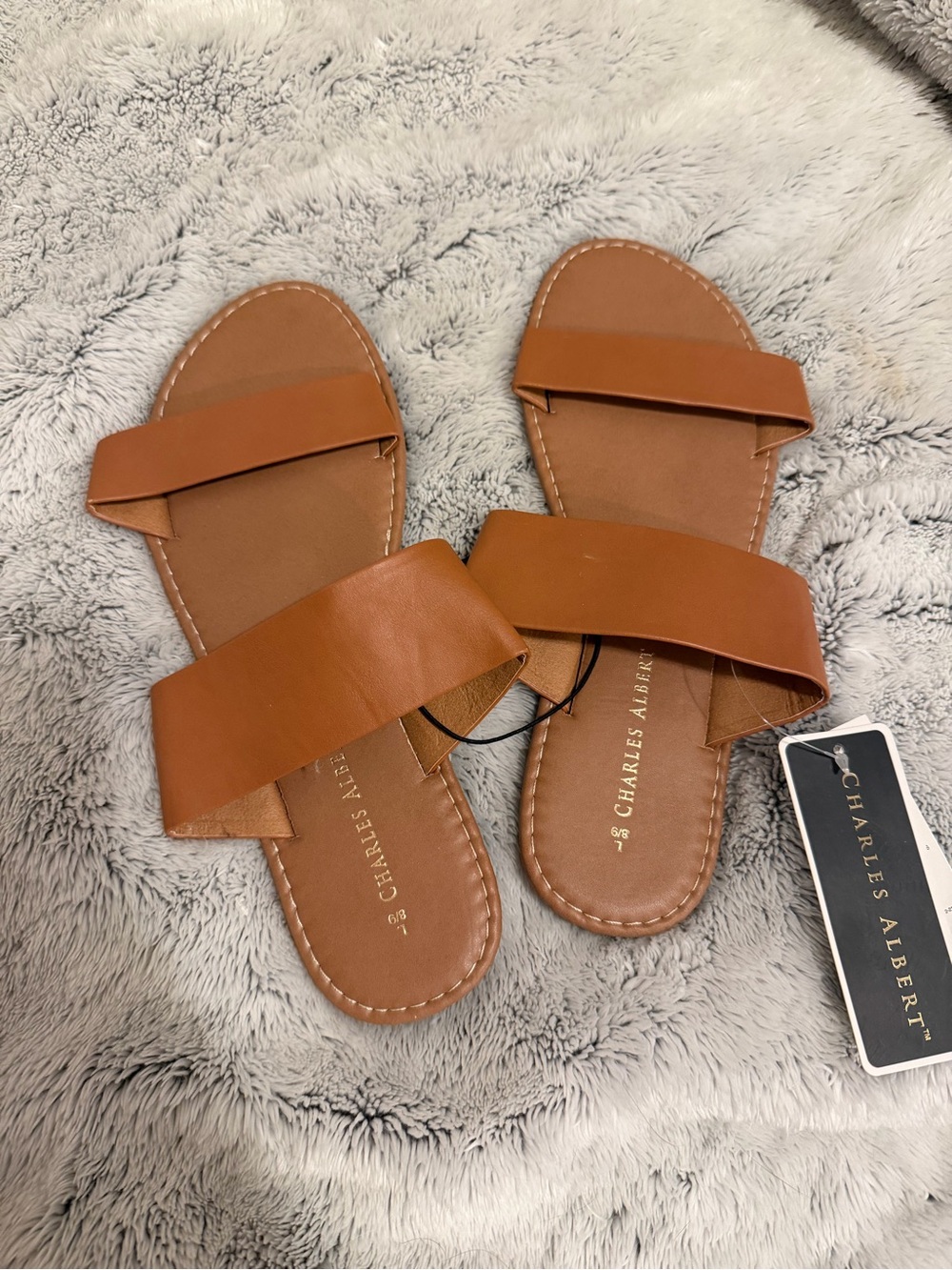 Charles Albert Cognac Double Band Slide Sandals - Women